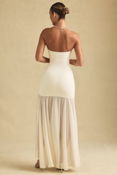 Asymmetric Strapless Fishtail Maxi Dress in Ivory